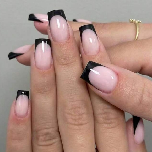 Beautiful Nail Black French Tip Square Manicure Press On Nails Kit - Picture 7 of 11